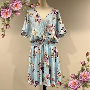Chicsoul plus size Floral short sleeve Blue mini Dress